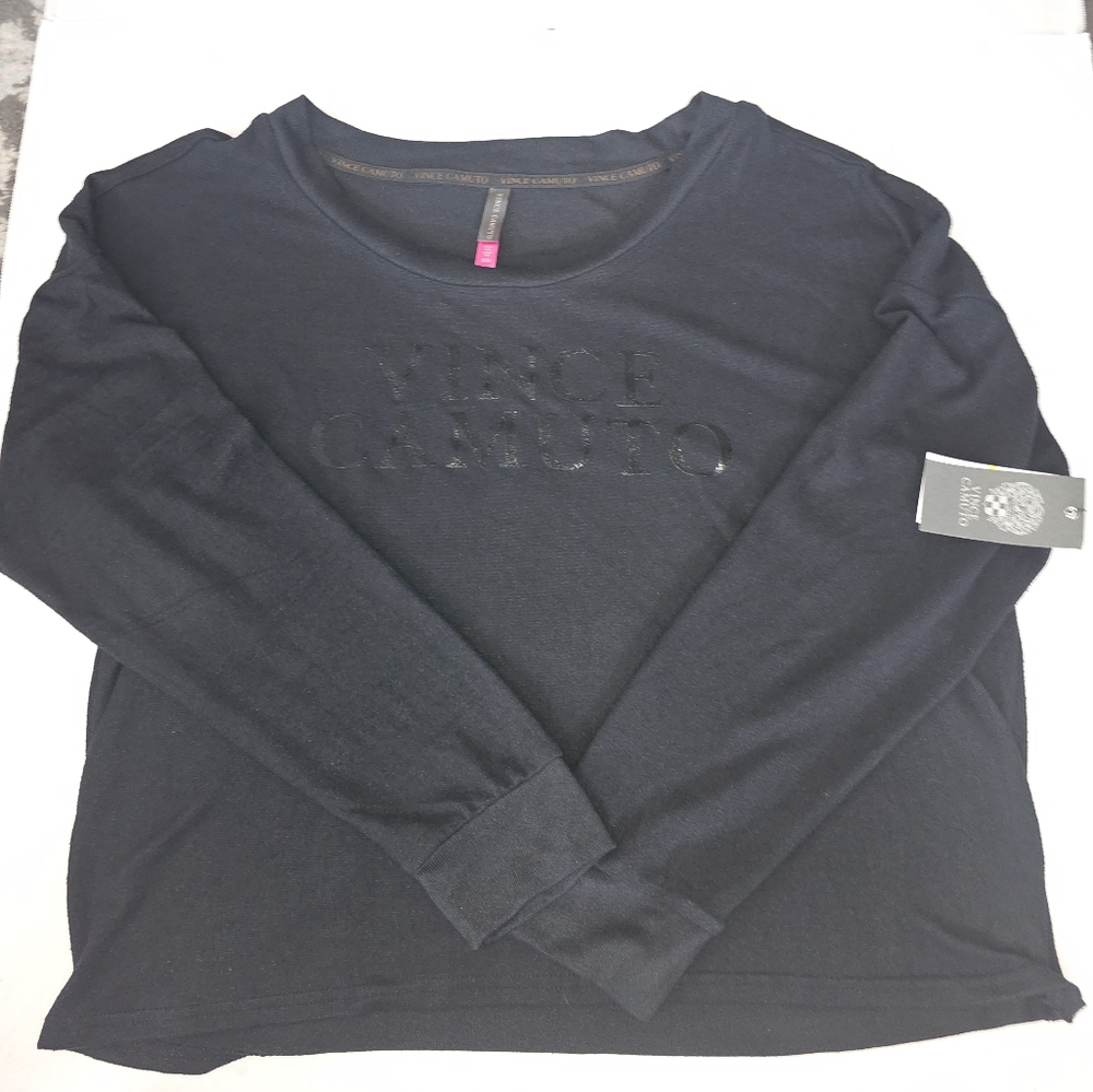 Vince Camuto Logo Printed Long Sleeve Top Sz M NEW